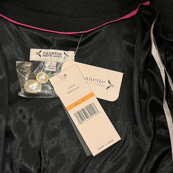 Nanette Lepore black sequin blazer / jacket, pearl buttons. Holiday outfit S NWT - Picture 7 of 15